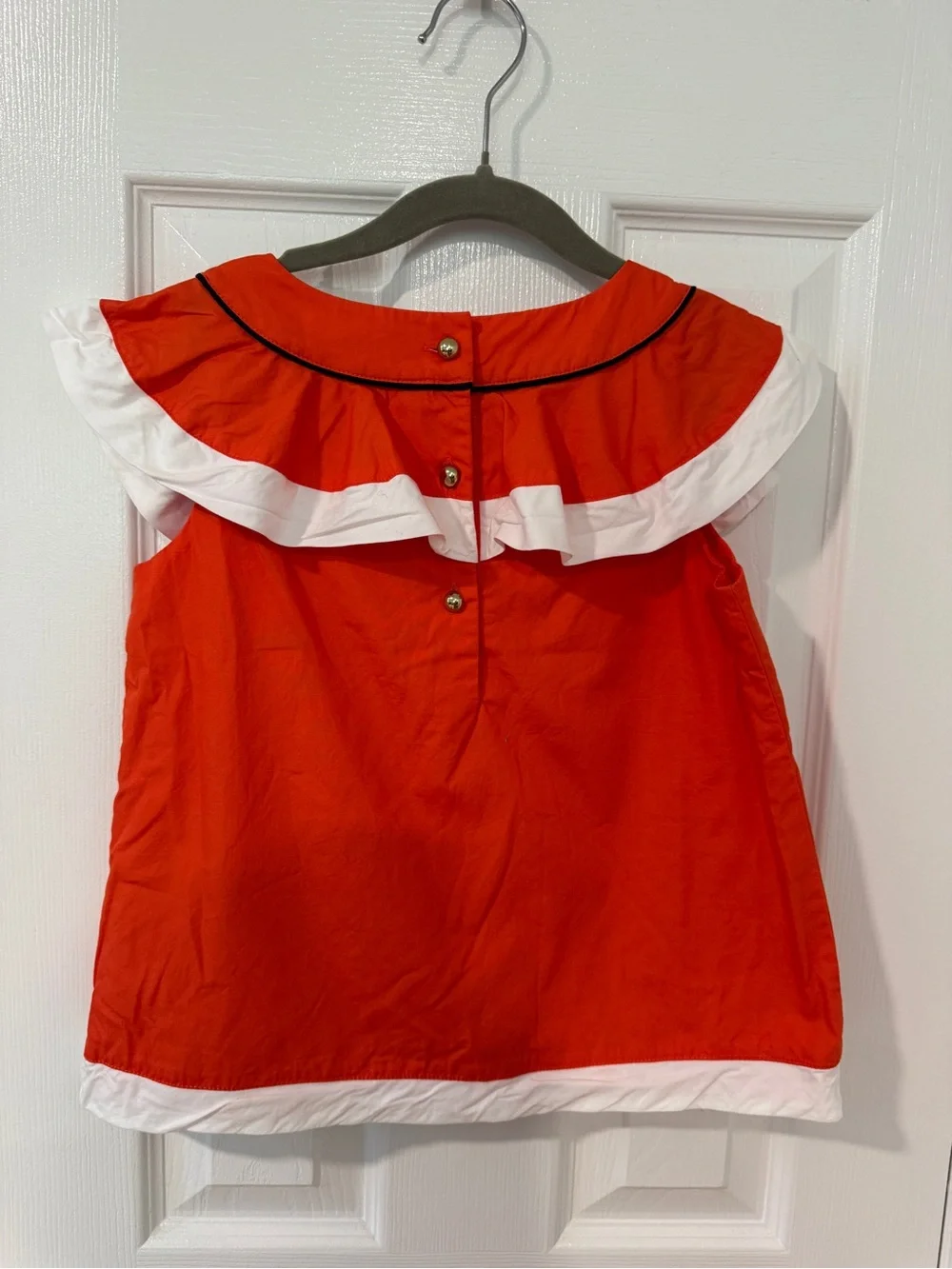 Janie and Jack Girls orange Ruffled Collar Top with White Trim